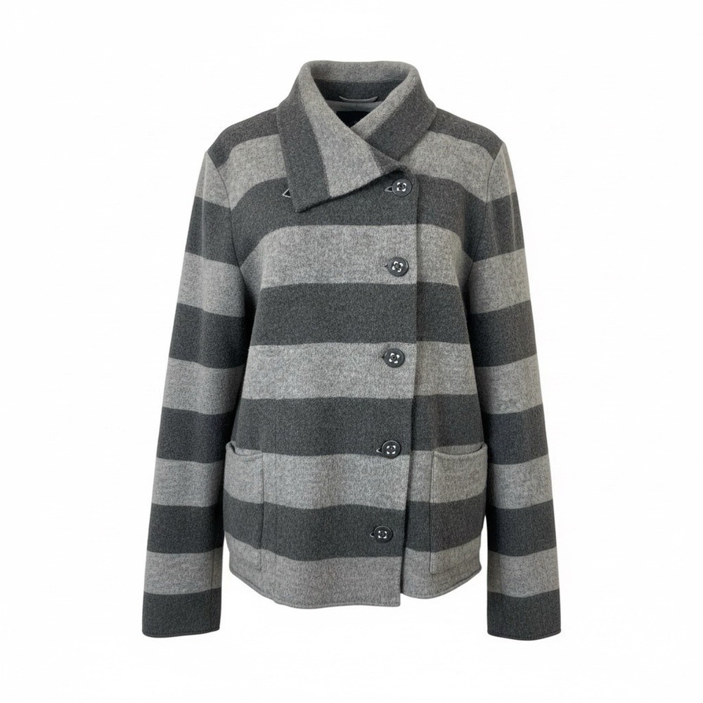 Horny Toad Sweater Cardigan Angora Wool Womens M Gray Stripe Academia Preppy